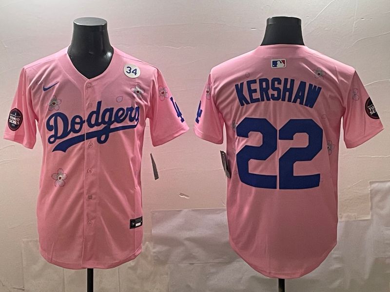 Men Los Angeles Dodgers #22 Kershaw Pink Sakura Edition 2025 Nike MLB Jersey style 8->los angeles dodgers->MLB Jersey
